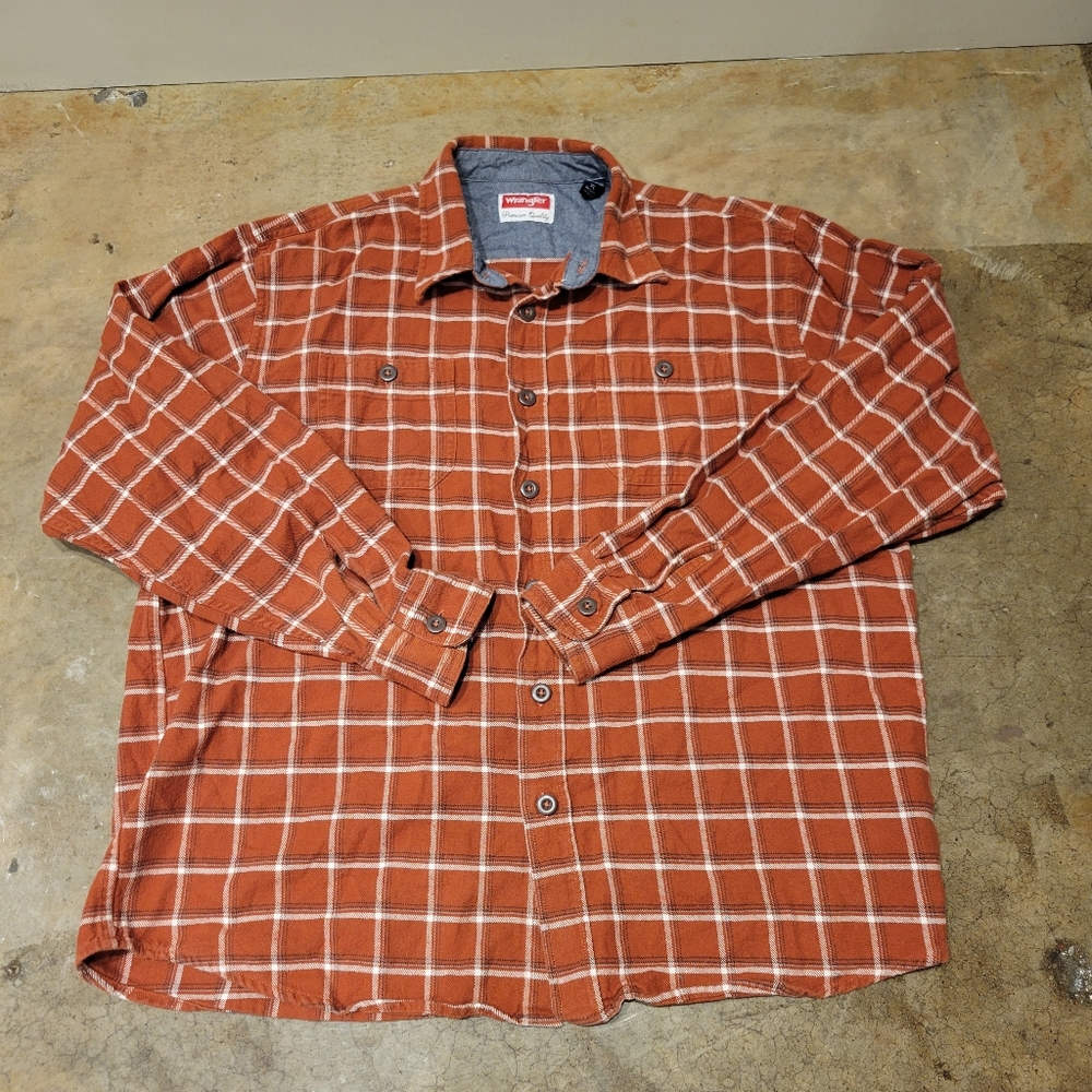 Men's Wrangler Orange Plaid Button Down Shirt - XL